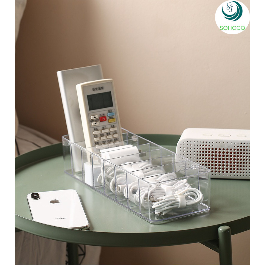 Hộp Nhựa Trong Suốt Đựng Cáp Sạc &amp; Phụ Kiện - Hộp Chia Ngăn Đa Năng Lưu Trữ Dây Sạc- Hộp Đựng Dây Cáp Mini Có Nắp Đậy- Hộp Nhựa Trong Suốt Đựng Đồ Công Nghệ- Hộp Lưu Trữ Dây Điện, Củ Sạc, Văn Phòng Phẩm