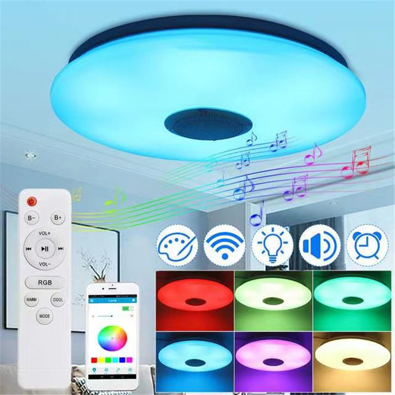 Đèn led ốp trần thông minh trang trí phòng khách, phòng ngủ, phòng ăn tích hợp loa bluetooth điều khiển qua App, remote