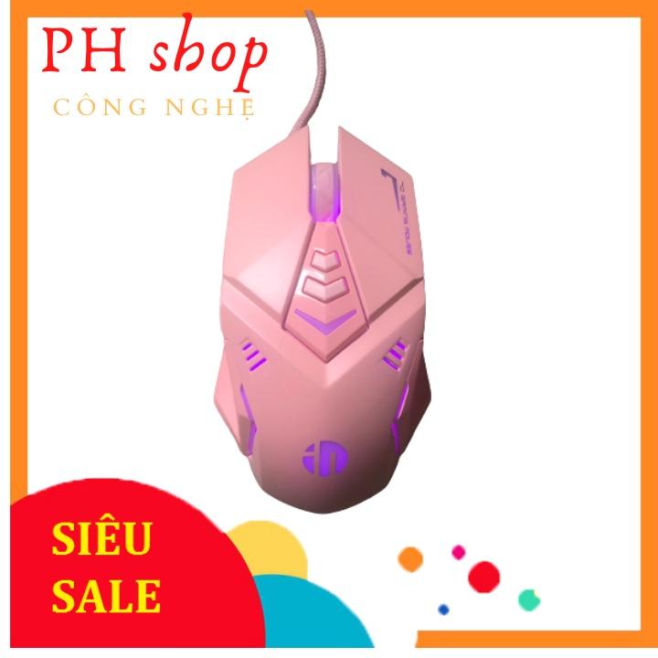 Chuột chơi game có dây Inphic PW5 màu hồng siêu cute hỗ trợ điều chỉnh DPI 4 tốc độ lên đến 4800