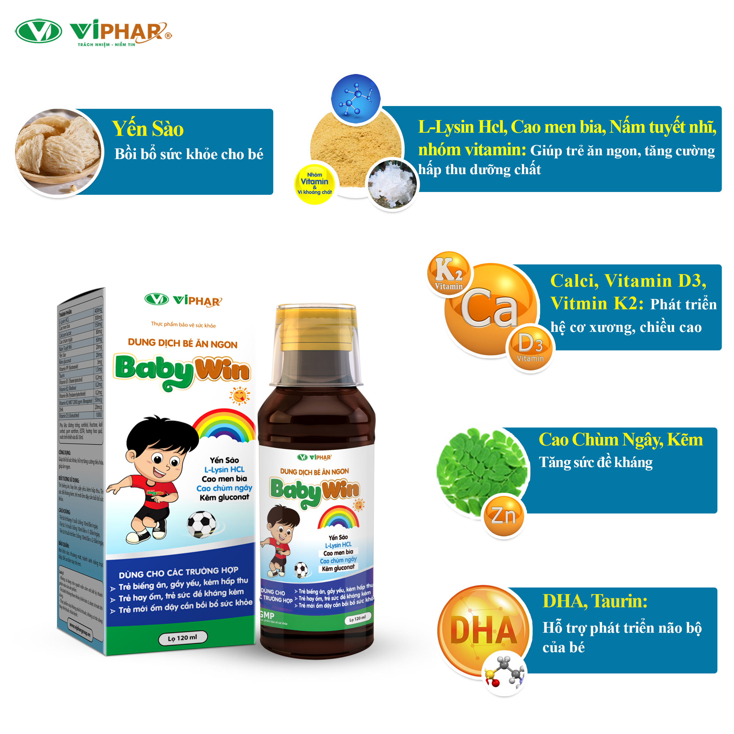 Siro Ăn Ngon, Tăng Hấp Thu Dưỡng Chất, Yến Sào Bổ Dưỡng Cho Bé BABYWIN VIPHAR Chai 120ml