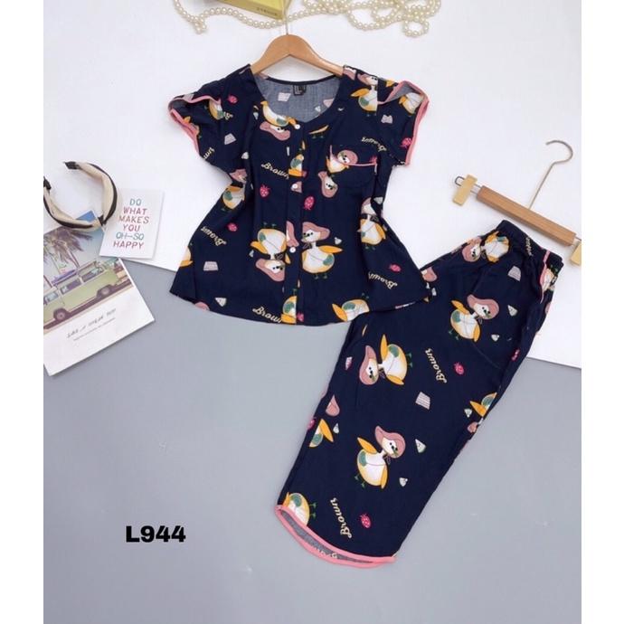 Đồ Bộ Xinh Lửng Cổ Tròn Tay Đắp Tole Lanh