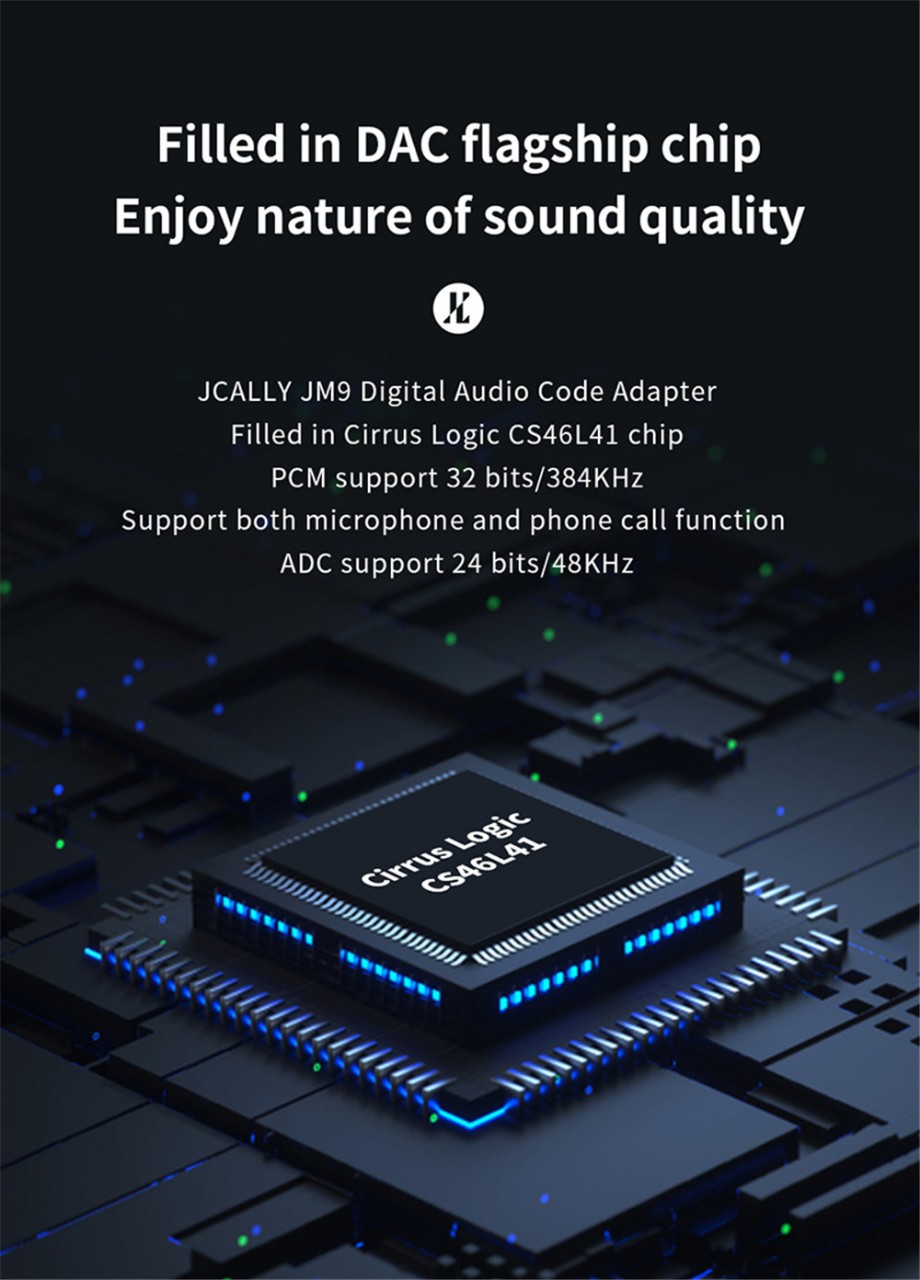 Cáp chuyển DAC cổng Type C sang 3.5mm JCALLY JM9, Chip Circus Logic CS46L41 chất lượng cao, hỗ trợ 32 bit/ 384 Khz - Hàng chính hãng