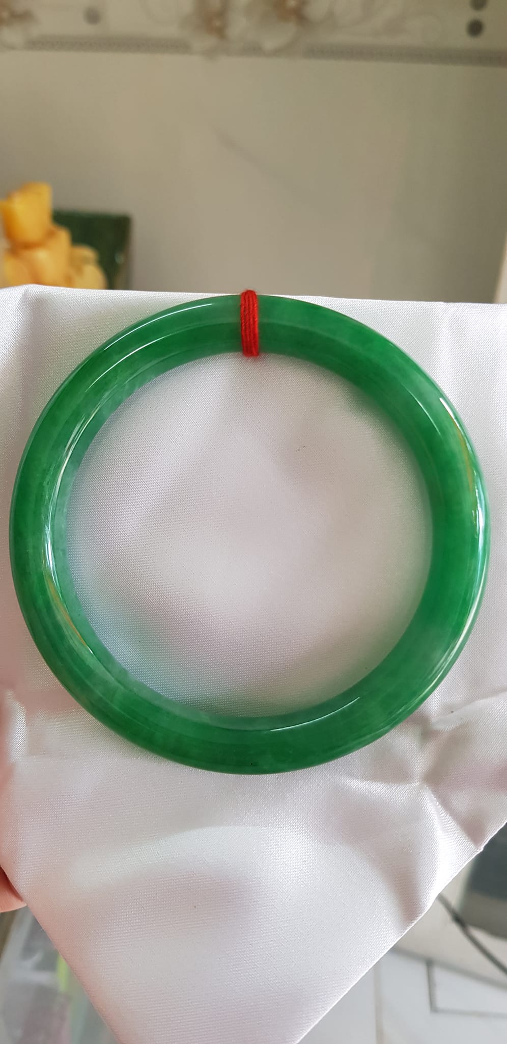 Vòng tay Nam Nữ đá Cẩm Thạch Đậu Lý QC 65mm x chột 10mm Vòng màu xanh đậm Anh Chị tay to Cân Nặng 75kg - 85kg đeo ạ