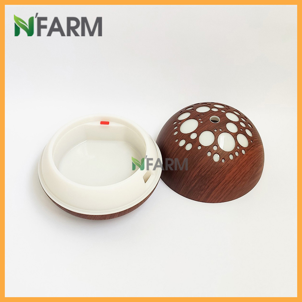 Máy khuếch tán/ máy xông tinh dầu Ánh Trăng màu gỗ nâu N'Farm NF2041 + tinh dầu cam N'Farm (10ml)/ Phun sương sóng siêu âm.