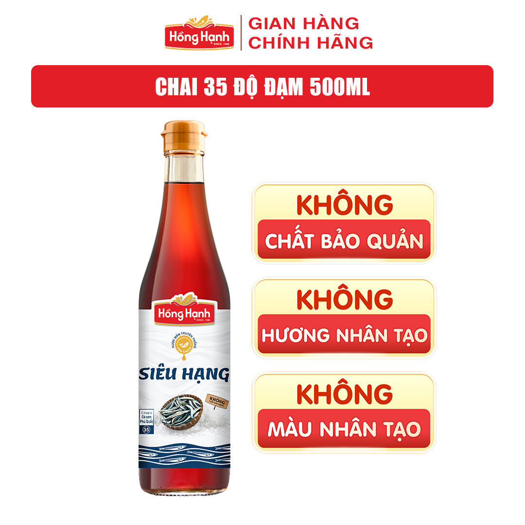 Nước mắm truyền thống Phú Quốc Hồng Hạnh Siêu Hạng 35 độ đạm dung tích 500ml - Chấm, kho đúng điệu