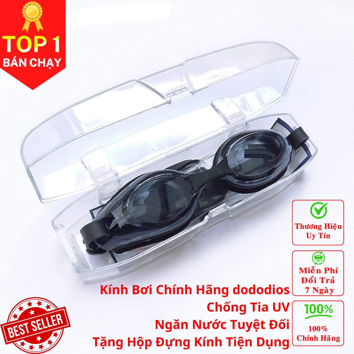 Kính bơi người lớn nam nữ cao cấp, mắt kính bơi chính hãng dododios - D2030 - Kính bơi chống nước, chống mờ, chống tia UV Tặng kèm hộp đựng