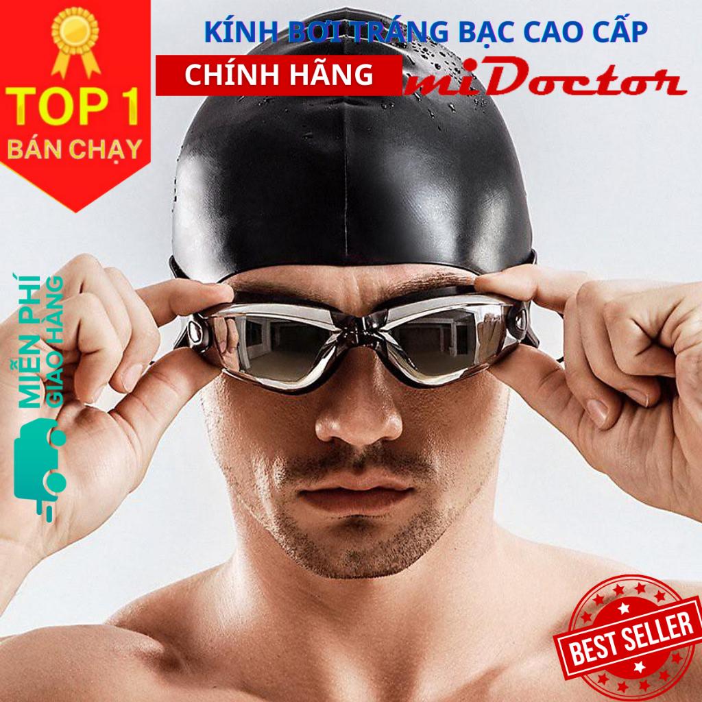 Kính Bơi Người Lớn Nam Nữ Tráng Bạc Cao Cấp - Tặng Kèm Bịt Tai + Hộp Đựng Kính - Hàng Chính Hãng miDoctor - Màu Đen