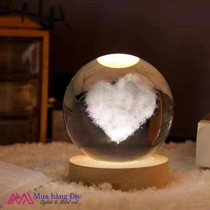 Bộ Quà Tặng Quả Cầu Pha Lê 3D LED TRÁI TIM