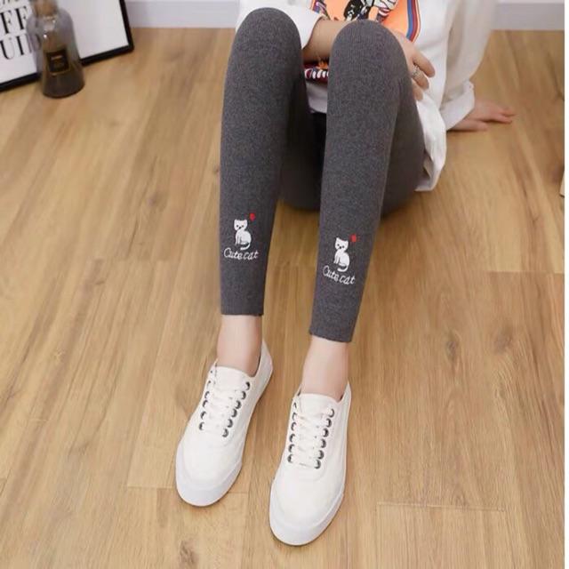 Quần legging lót lông thêu hình cho bé gái