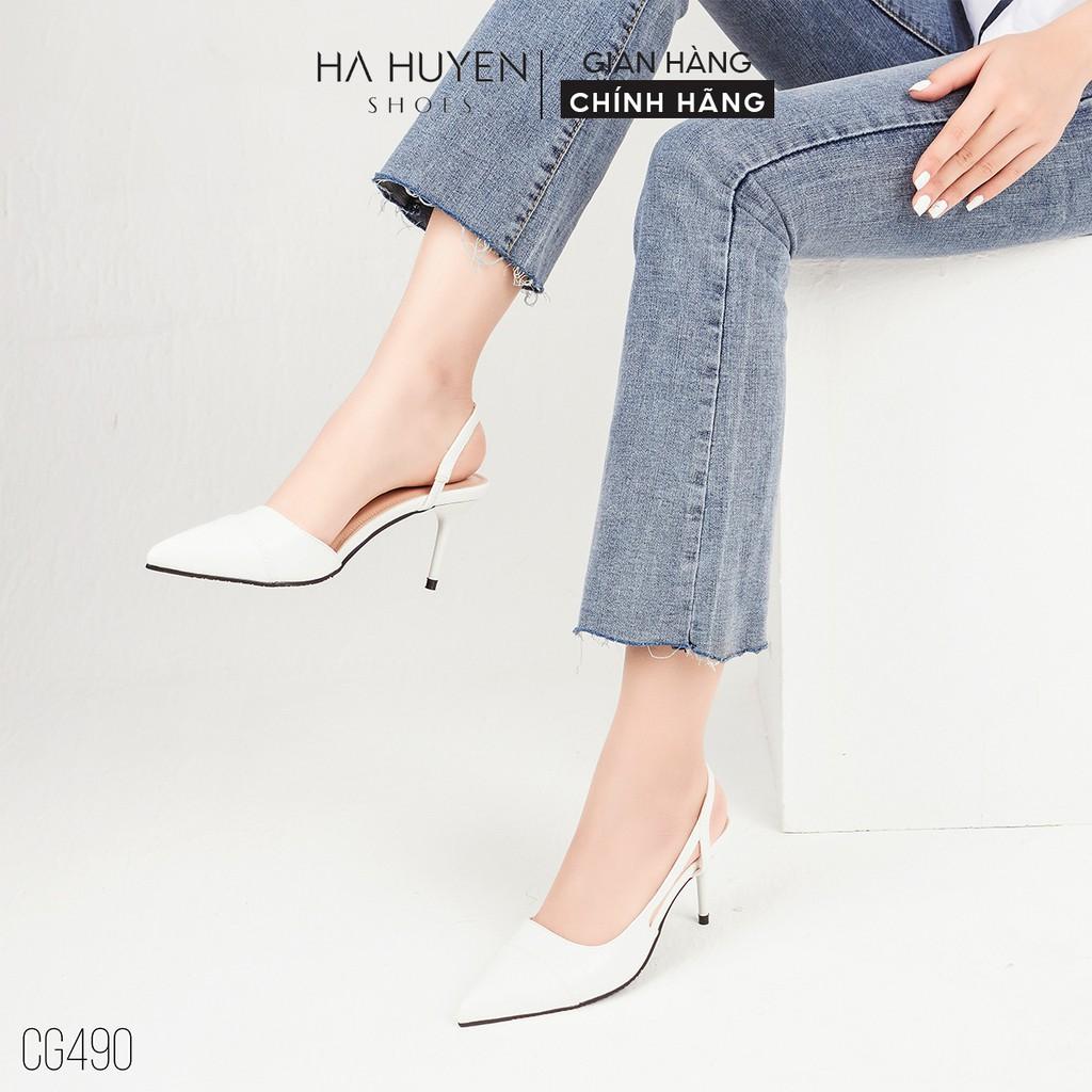 Giày cao gót nữ Hà Huyền Shoes mũi nhọn captoe quai đan hông chân gót nhọn 8 phân - CG490