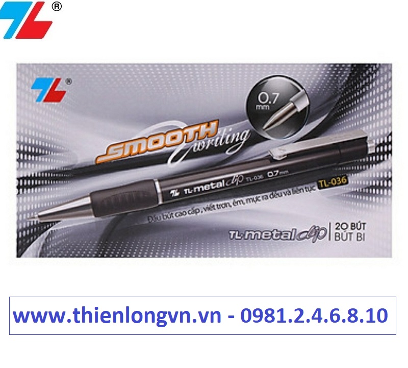 Hộp 20 cây bút bi 0.7mm Thiên Long - TL036 màu đen