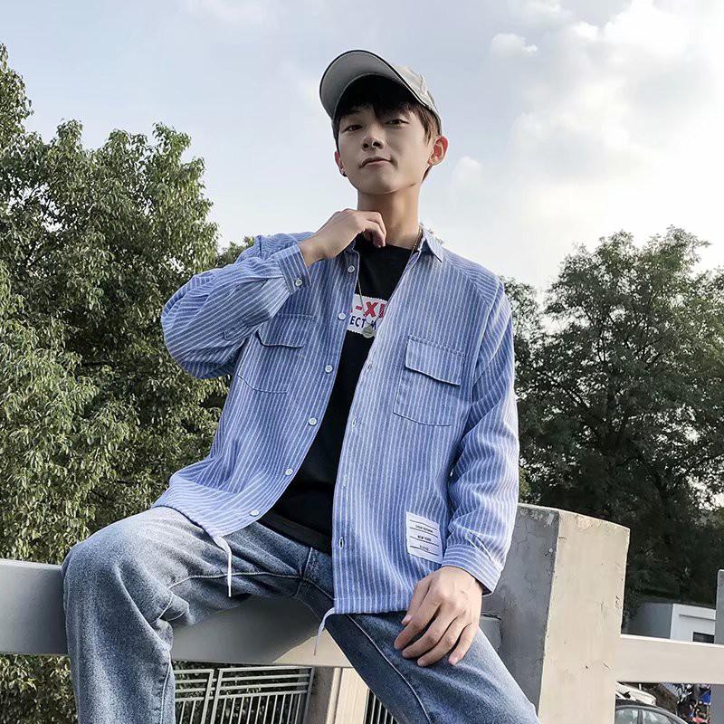 Áo sơ mi tay dài họa tiết sọc thời trang phong cách cho nam
