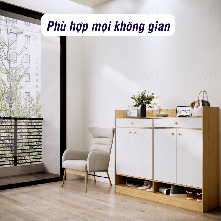 Tủ Giày Dép Gỗ Chống Ẩm FIVO FS53, Nhiều Ngăn Đựng Giày, Có Cửa Bảo Vệ Giày Dép Khỏi Bụi Bẩn, Côn Trùng Cắn Phá, Mặt Tủ Rộng Rãi Chứa Được Nhiều Đồ