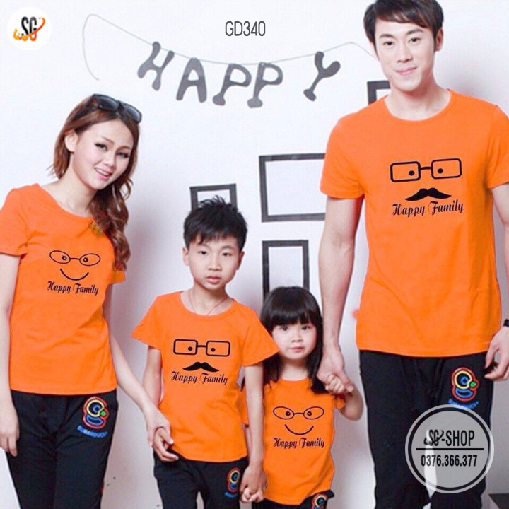 Áo thun gia đình mẫu màu cam GD340 dễ thương đồ đồng phục độc đáo thun dày dặn DONGPHUCSG