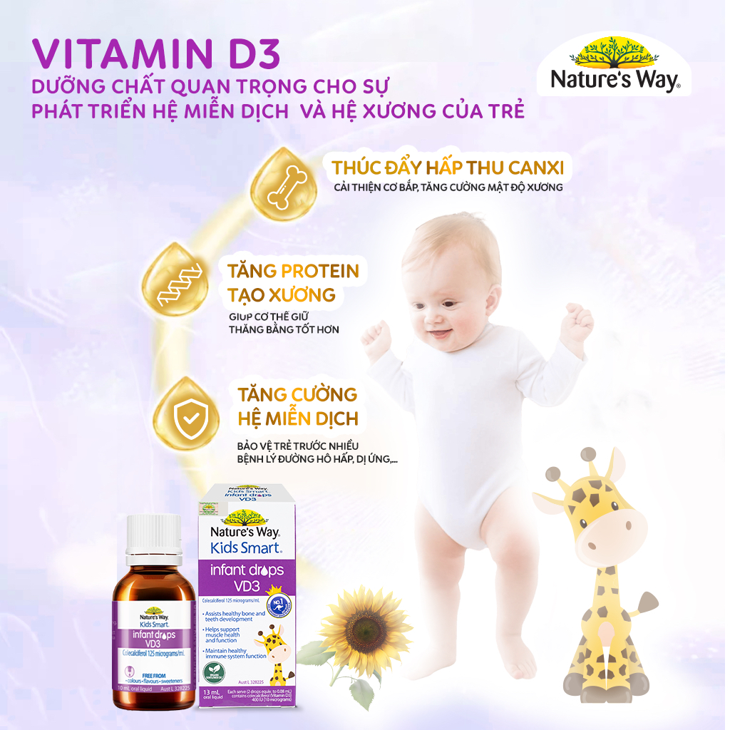 D3 Thuần Organic Nature's Way Kids Smart Infant Drops VD3 - Bổ Sung Vitamin D3 Organic Thuần Chay Cho Trẻ (Chai 13ml)