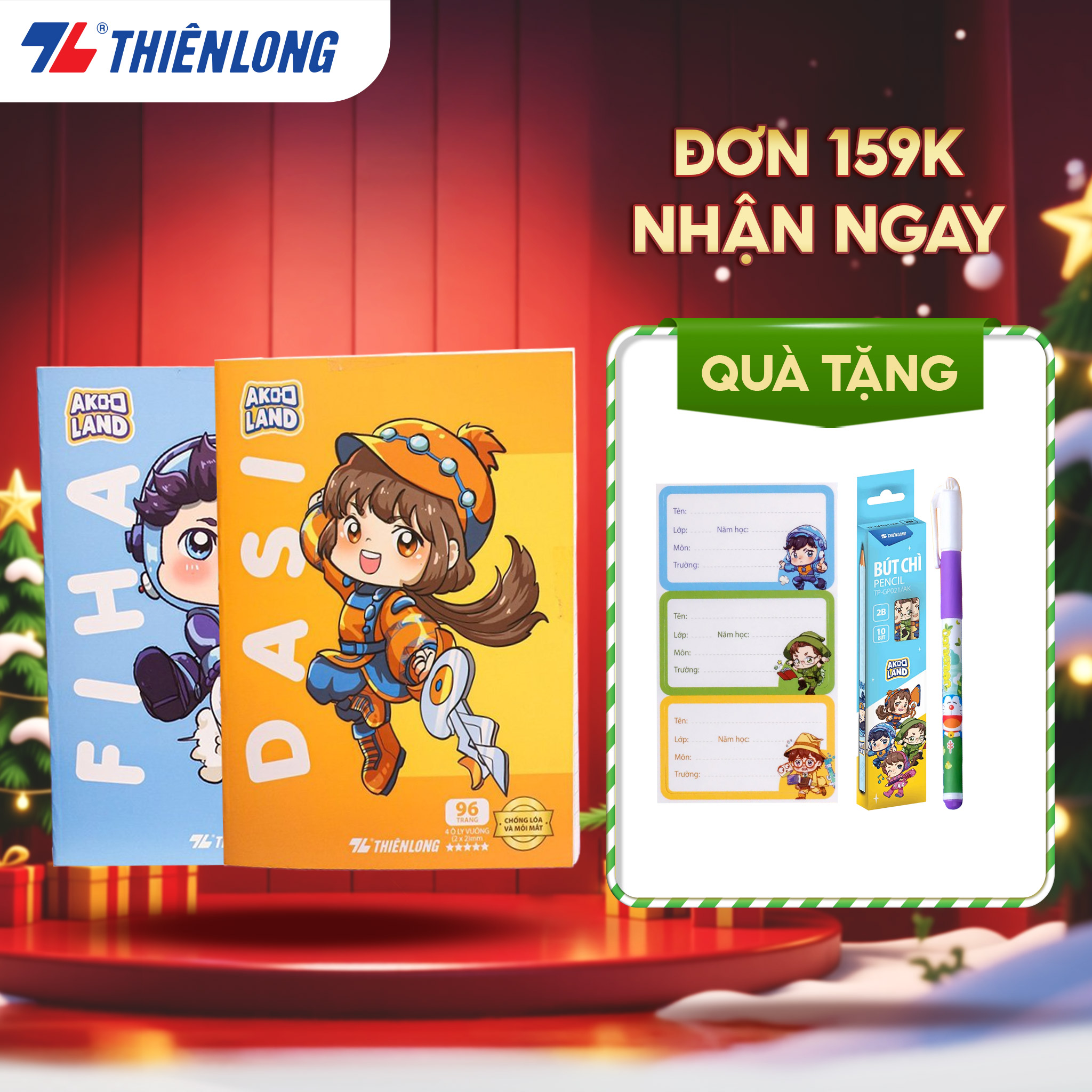 Tập học sinh chống lóa 96 trang 4 ô ly vuông 2mm 100gsm Thiên Long NB-117/AK - Phiên bản Akooland - Mẫu ngẫu nhiên
