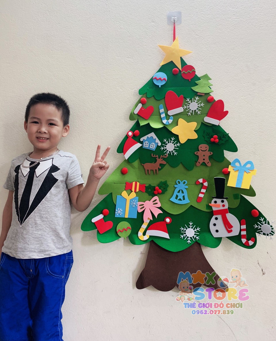 Bộ Cây Thông Noel Vải Nỉ 2 Lớp Tự Làm Trang Trí Dịp Giáng Sinh Full 42 Chi Tiết Kèm Đèn Led Và Có Pin Hàng Đẹp
