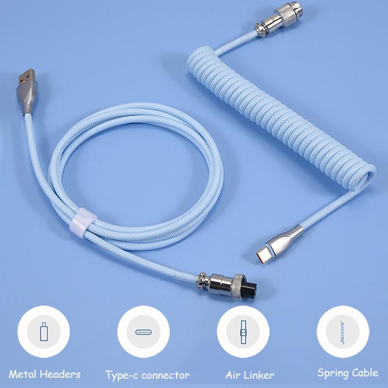 104 phím Dây Aviator Bàn phím Type-C Đầu nối hàng không Cáp USB cuộn Cáp xoắn ốc dữ liệu cổng USB tùy chỉnh 1,8m cho máy tính
