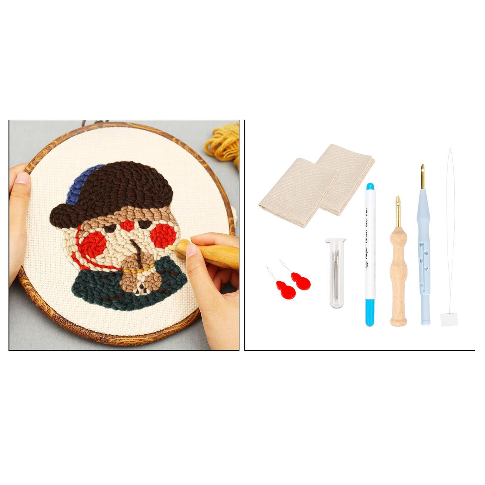 8 Pcs Punch Needle Embroidery Kits Rug Making Yarn Punch Needle, Poking Embroidery Pen, Needle Threader, Punch Needle Cloth for Cross Stitching