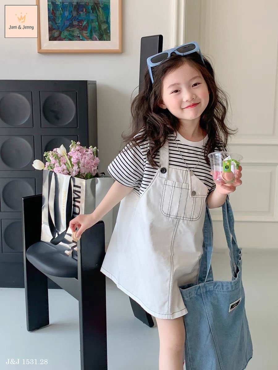 [Từ 1 đến 12 tuổi] Set váy liền thân trên cotton yếm kaki phong cách từ 1 đến 12 tuổi cho bé gái