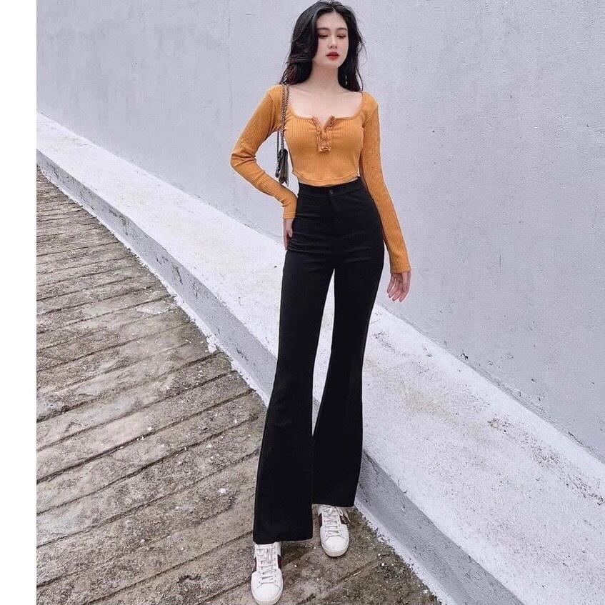 Quần ống loe 1 cúc quần vải ống loe Chất co giãn Tôn mông, tôn chân, tôn body dành cho phái đẹp