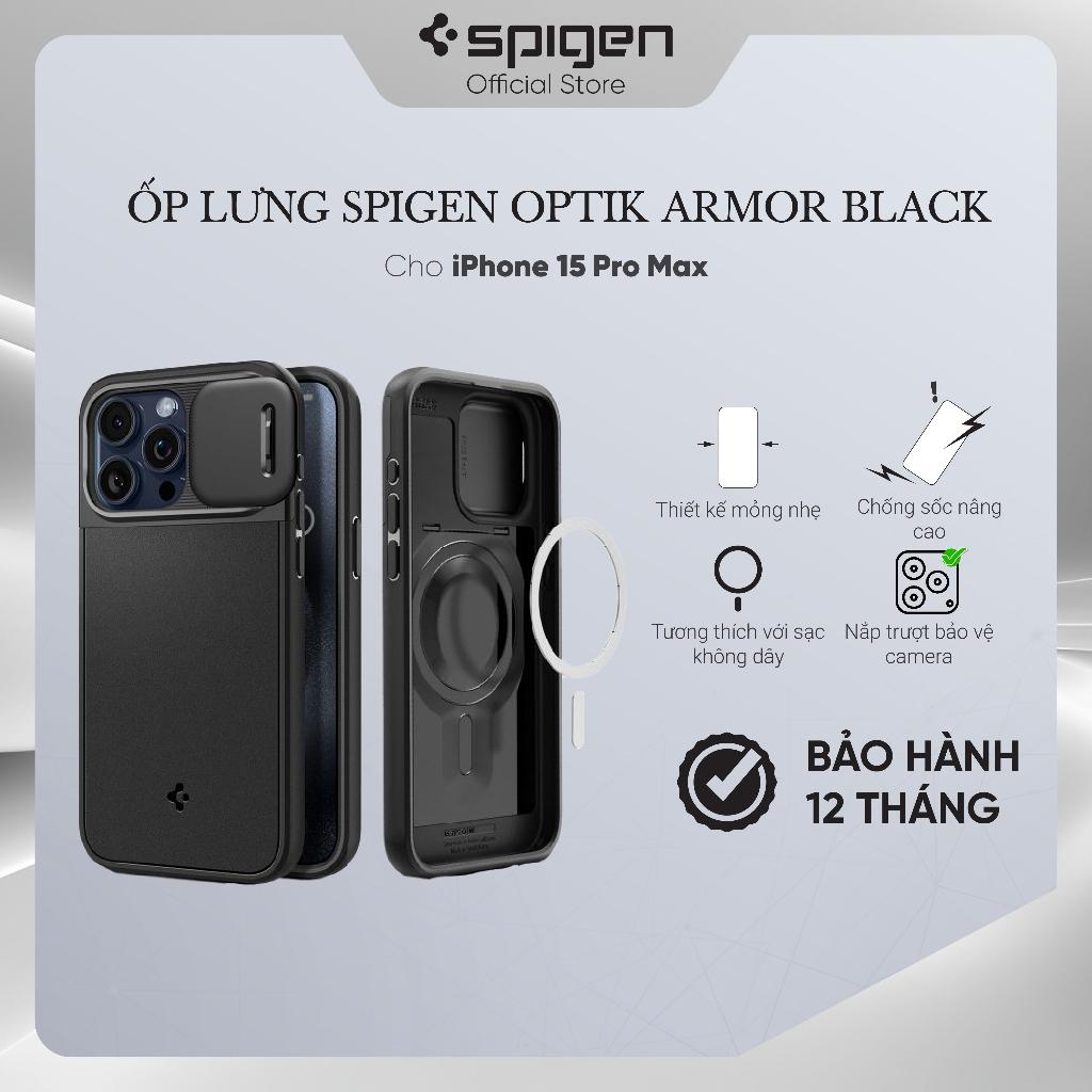 Ốp lưng cho iPhone Spigen 15 Pro/ 15 Pro Max Optik Armor - Hàng chính hãng