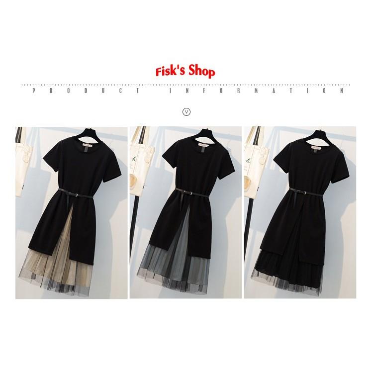 Set váy phông xẻ phối váy ren