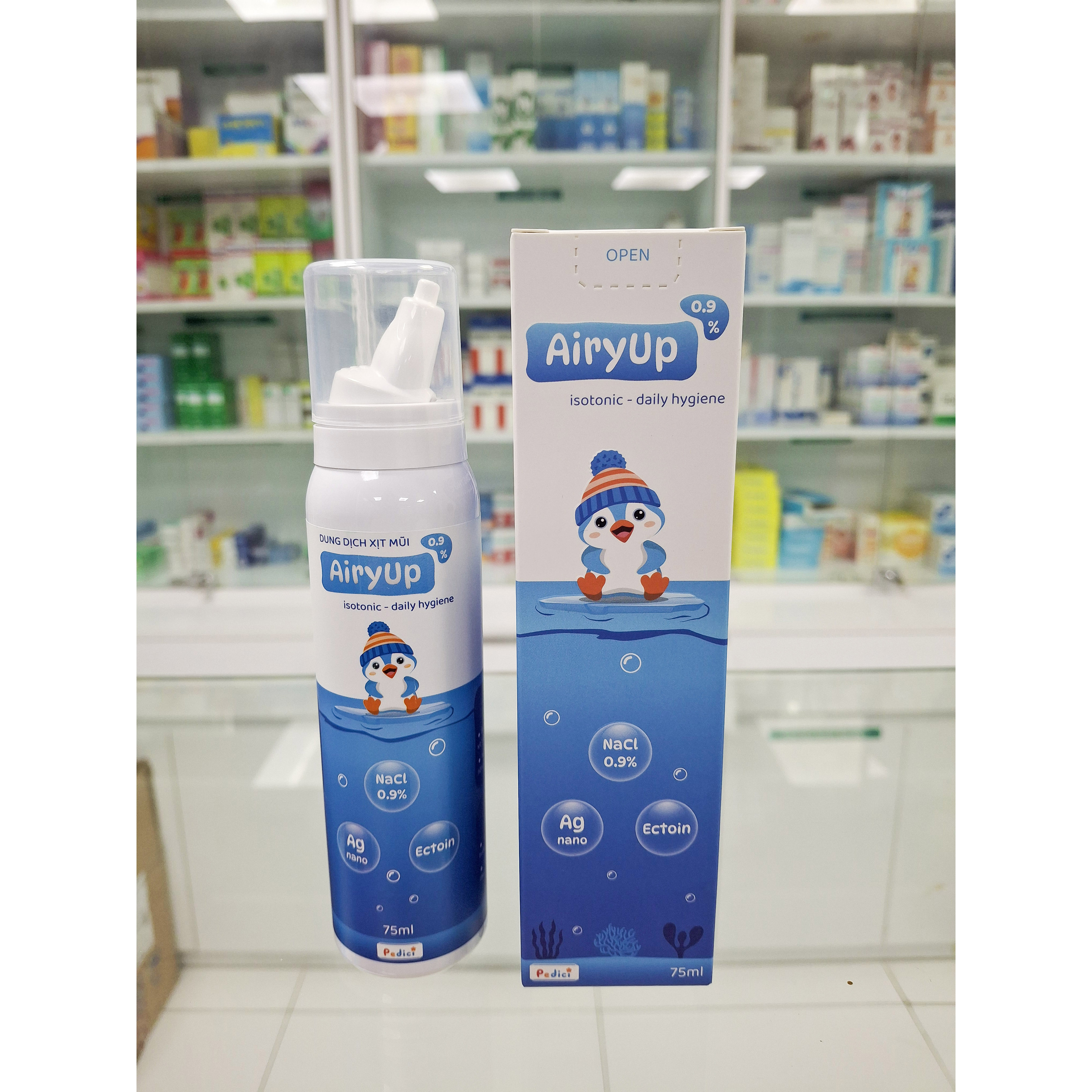 Xịt mũi AiryUp 0.9% - Dưỡng ẩm và kháng khuẩn Nano Bạc - Công nghệ B.O.V (75ml)