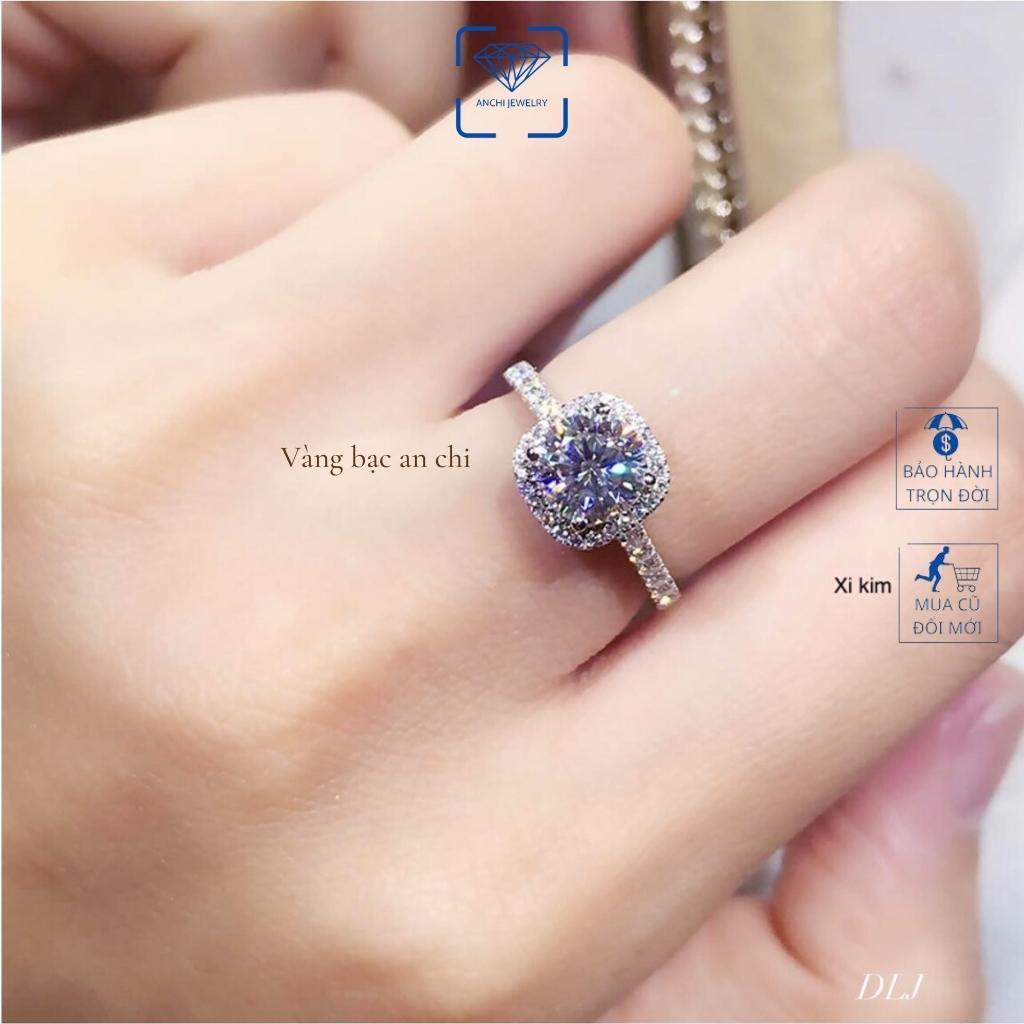 Nhẫn nữ bạc 925 xi bạch kim mặt đá vuông cao cấp, trang sức Anchi jewelry