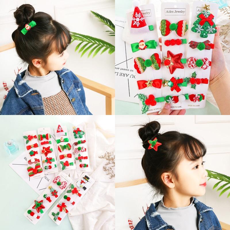 Set 5 kẹp tóc quà noel cho bé siêu đẹp cho bé trong mùa giáng sinh. Combo 5 kẹp tóc