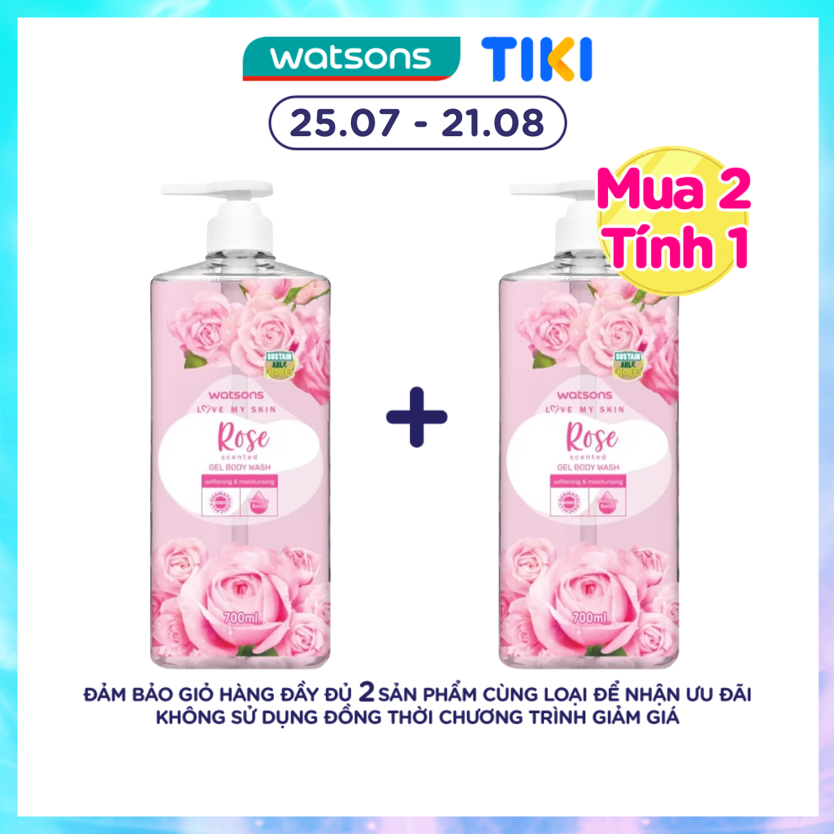 Gel Tắm Watsons Love My Skin Rose Scented Gel Body Wash 700ml