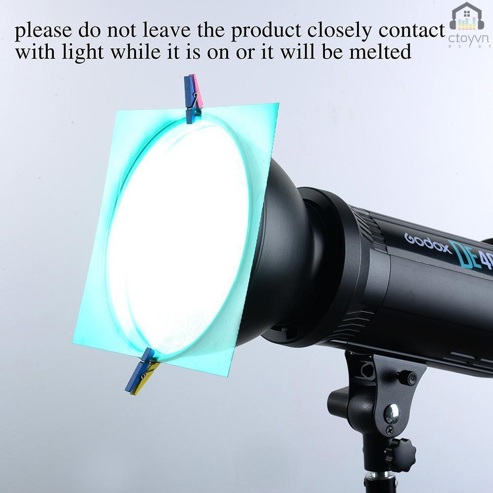 Set 9 tấm lọc gel trong suốt màu vàng/xanh lá/tím/hồng/cam/hồng cho đèn flash Speedlite size 28 * 21cm
