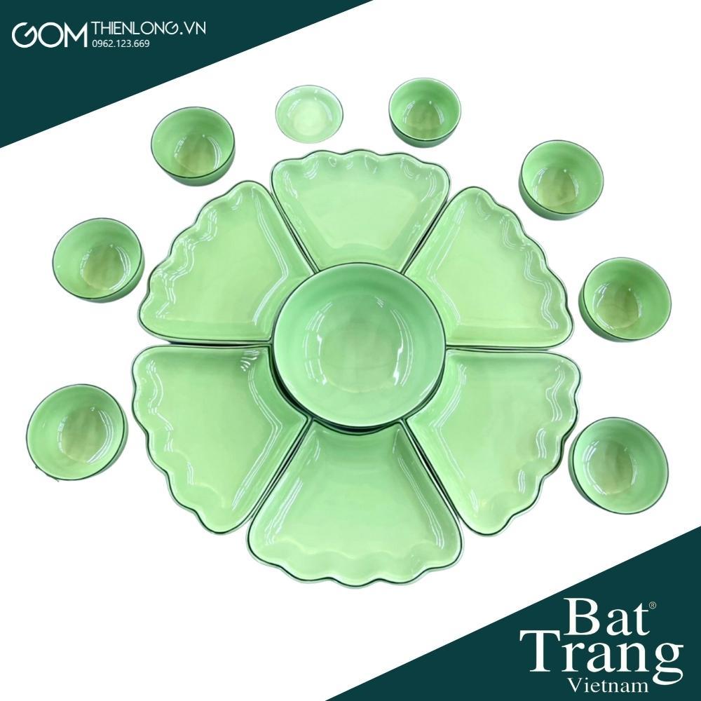 Combo Bộ Bát Đĩa Thắp Hương Hoa Mặt Trời Màu Cốm Ngọc ĐK60 - Đồ Thờ Cúng Bát Tràng - Gốm Thiên Long