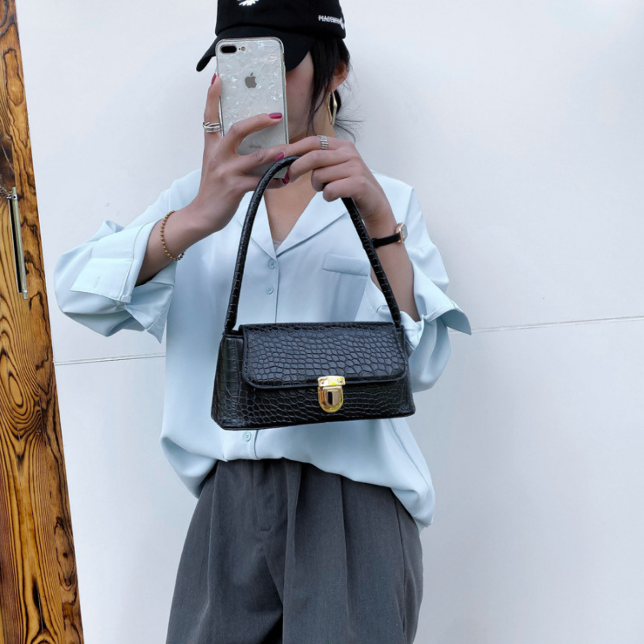 Túi đeo chéo kẹp nách style Hàn Quốc vân da cá sấu giá rẻ dành cho nữ
