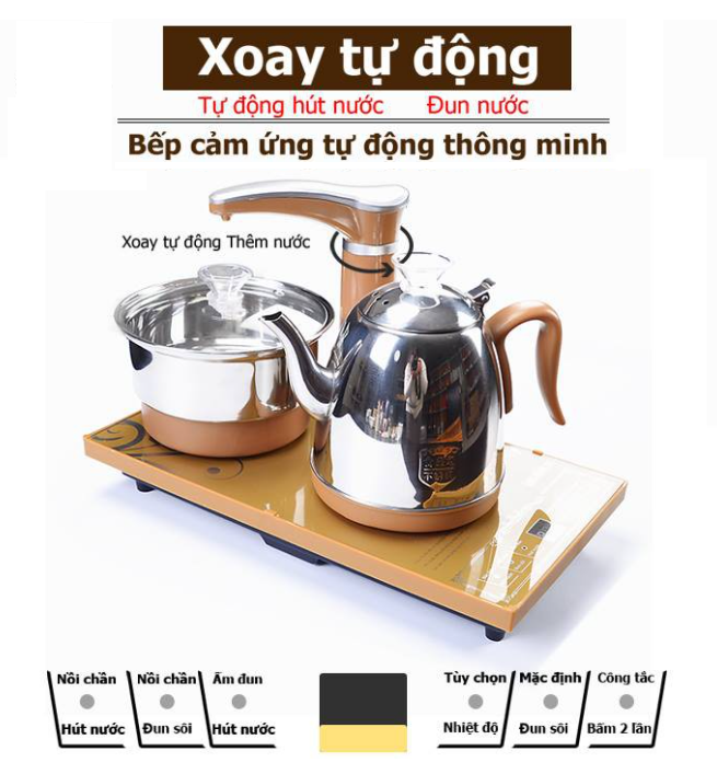 Bàn trà điện đa năng nhỏ gọn tự động hút nước và đun sôi tại bàn kèm bộ ấm chén uống trà và trà cụ, linh vật bàn trà