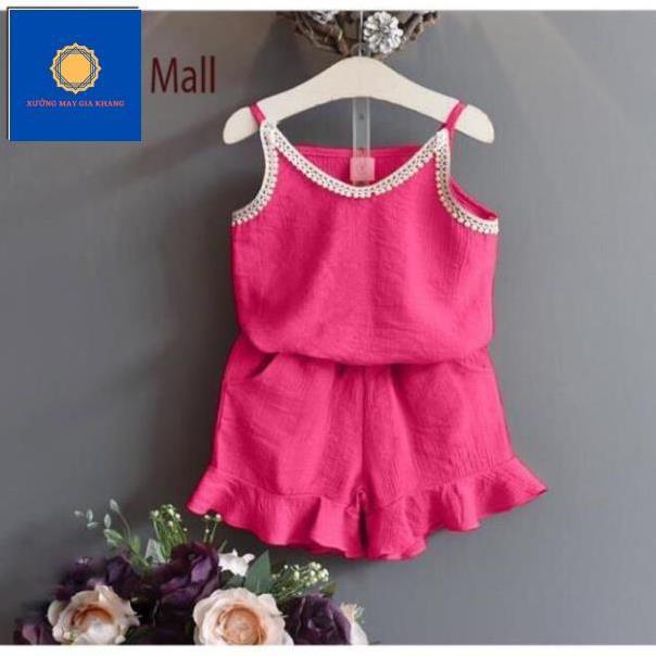 MS: 190394 - Đồ bộ quần áo bé gái kiểu 2 dây phối ren, quần bèo mặc nhà mát mẻ - Gia Khang Xưởng may