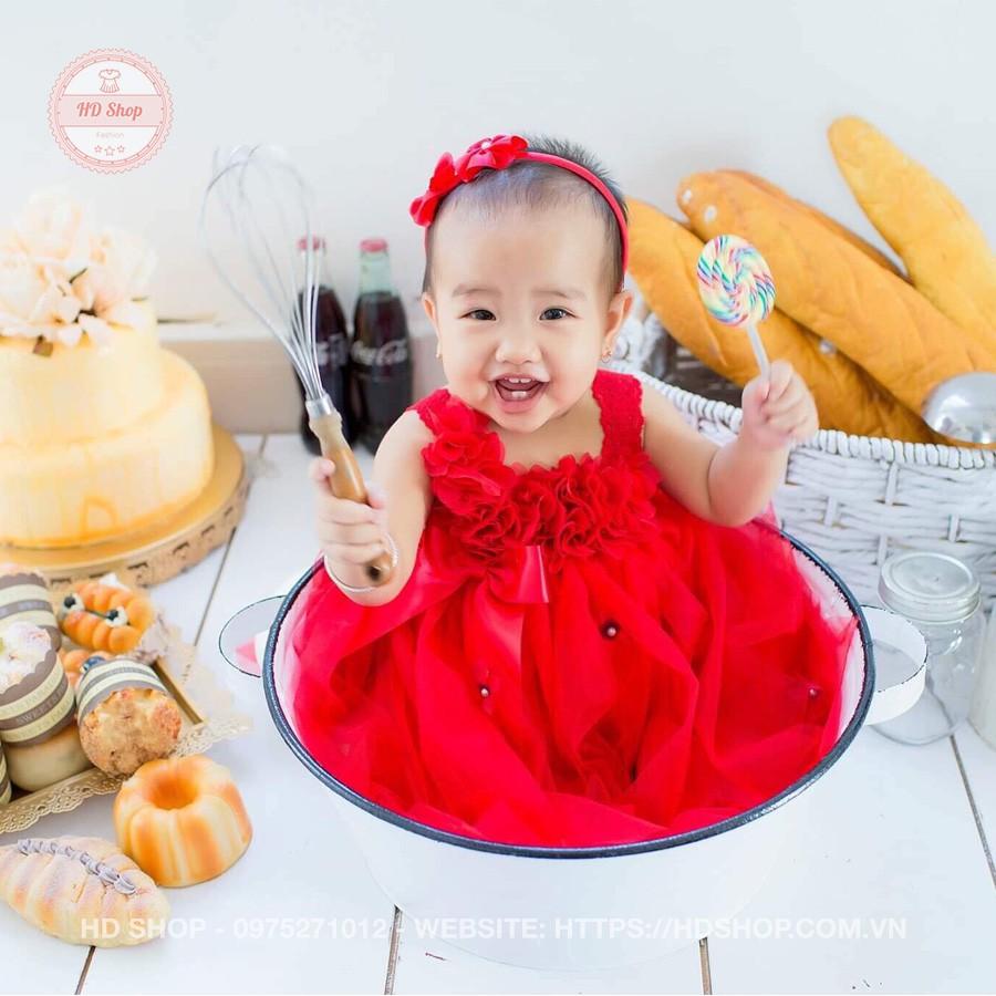 Váy công chúa đỏ cho bé chụp ảnh - váy thôi nôi - váy dự tiệc cho bé