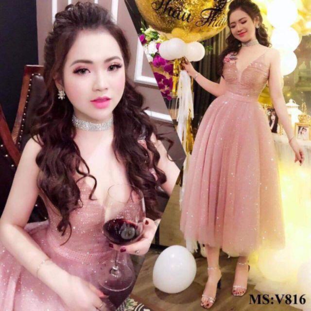 Đầm xòe kim sa cúp ngực kèm tag hoa