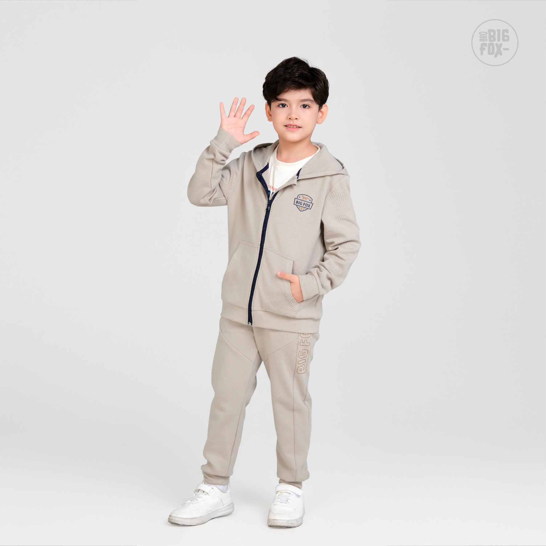 Bộ đồ thể thao kéo khóa cho bé trai size đại Bigfox Miss Meow vải PC cản gió chống nước cỡ 3-11 tuổi