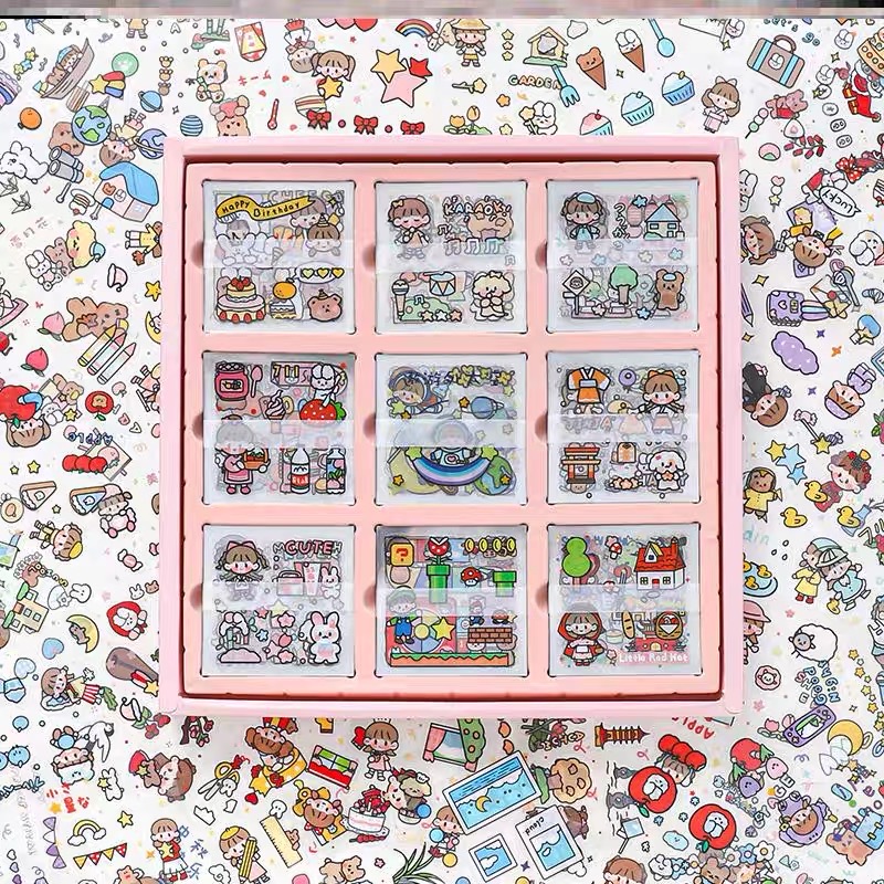 (Tách lẻ) Sticker hộp 900 tấm hình bé gái dễ thương (PVC)