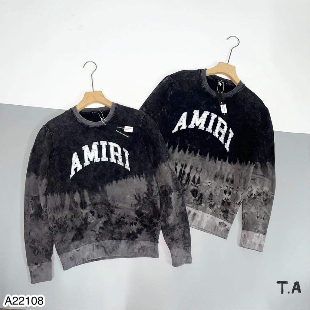 Áo nỉ loang in chữ Amiri - Áo nỉ dài tay cổ tròn cho nam - Áo nỉ đôi in chữ AMIRI