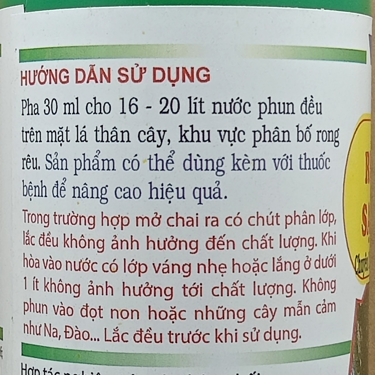 Rửa rong rêu, sạch nấm bệnh cho mai vàng, chất bám dính tốt, không bị rửa trôi (chai 480ml)