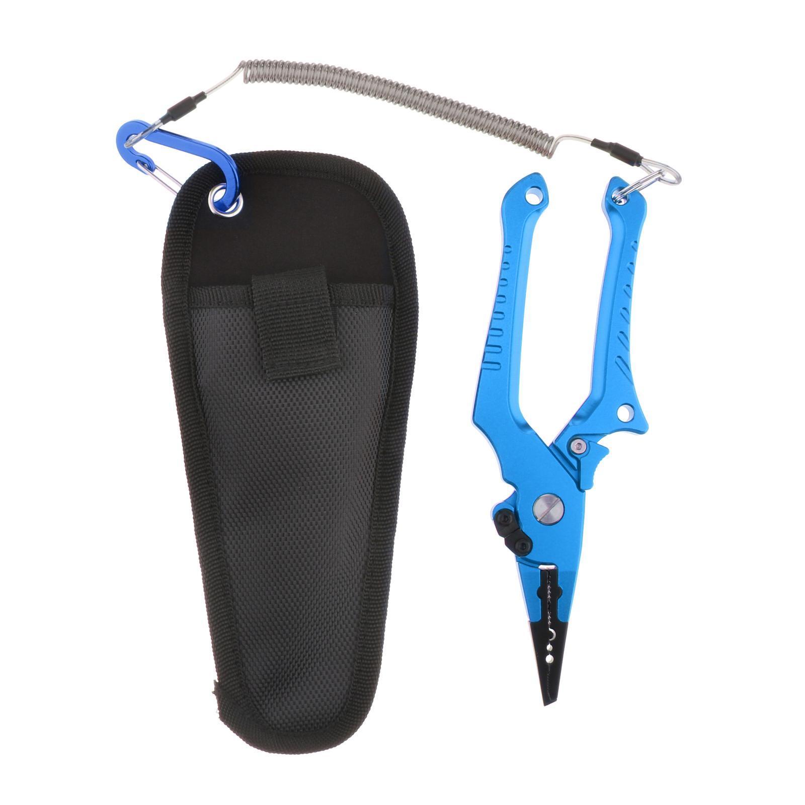 Fishing Pliers Braid Line Cutter Fish Lip Hook Remover with Lanyard Blue