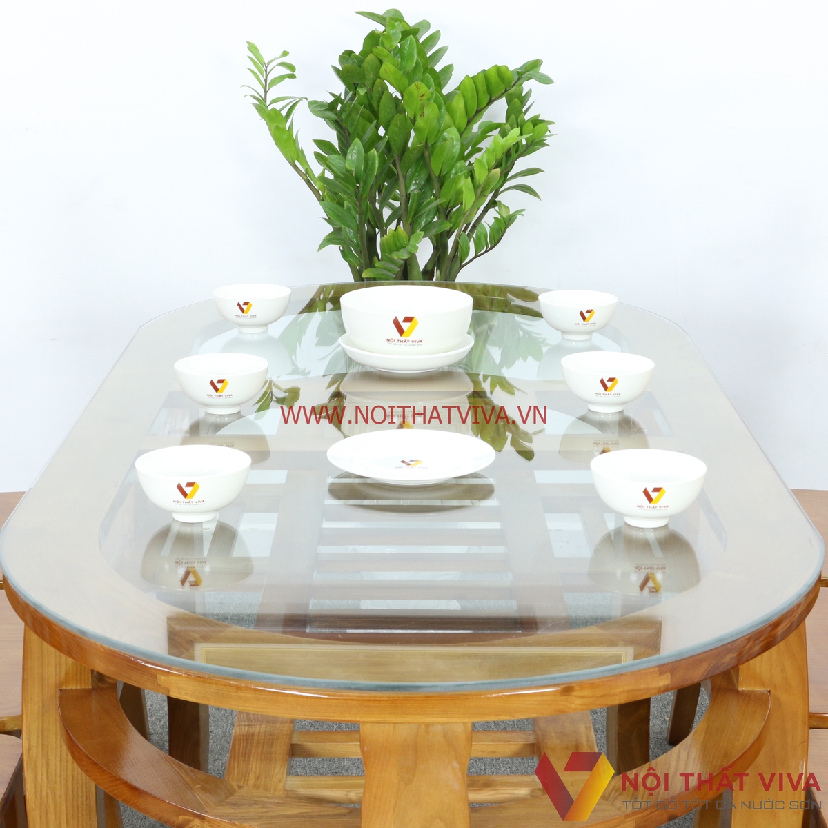 Bộ Bàn Ăn Oval 2 Tầng Gỗ Sồi Màu Cánh Gián