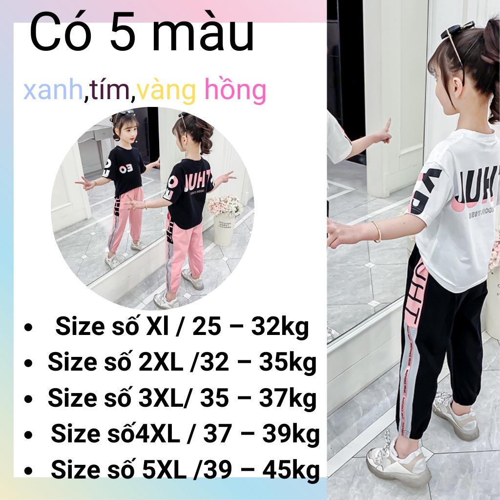 THUN COTTON 100% CHÍNH PHẨM Bộ quần áo bé gái size đại in logo chữ phong cách cho bé từ 25kg đến 60kg