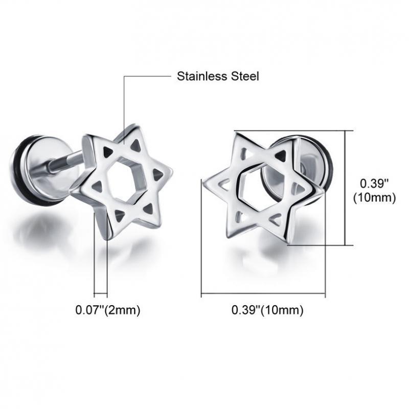 Star of David Stainless Steel Ear Stud Earrings Screw Women Man Gift Silver