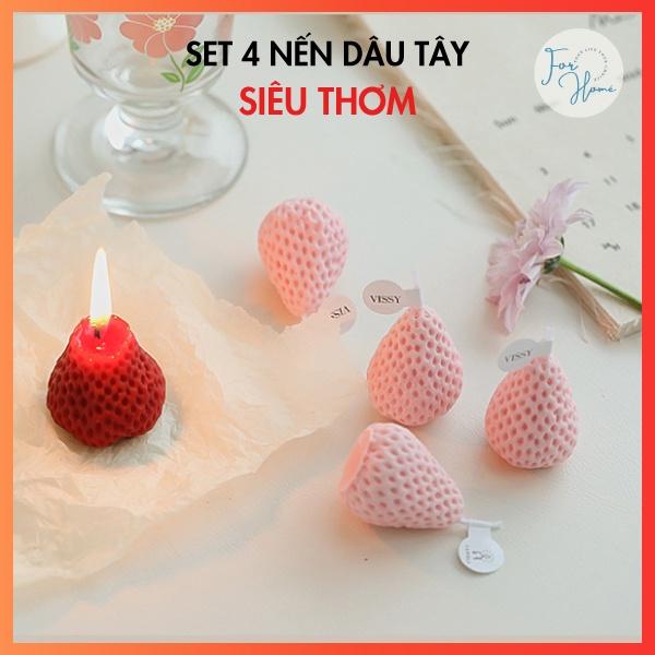 SET 4 NẾN Nến Thơm Thư Giãn Không Khói Hình Quả Dâu Tây Xinh Xắn, Ngọt Ngào