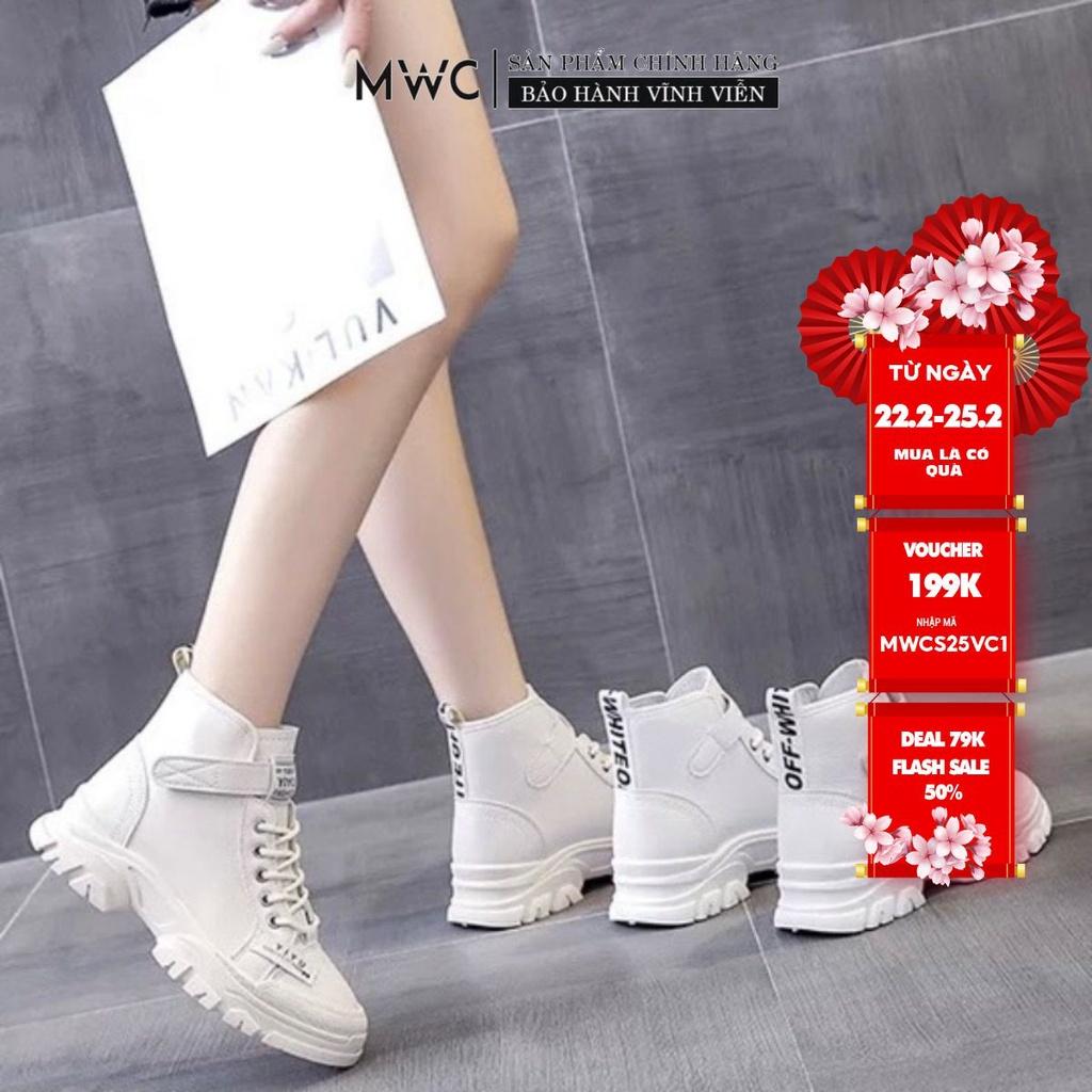 Giày Thể Thao Nữ thời trang MWC giày sneaker da trơn cổ cao quai dán siêu HOT NUTT- 0601