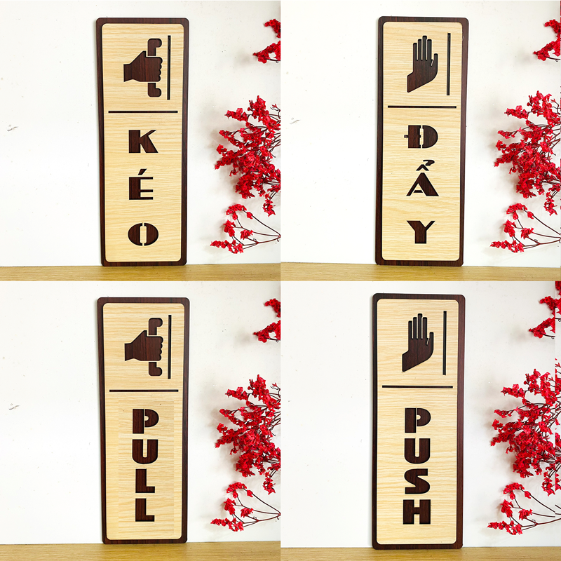 PP13 - Bảng gỗ dán cửa Kéo - Đẩy, Pull - Push decor trang trí – Hướng dọc