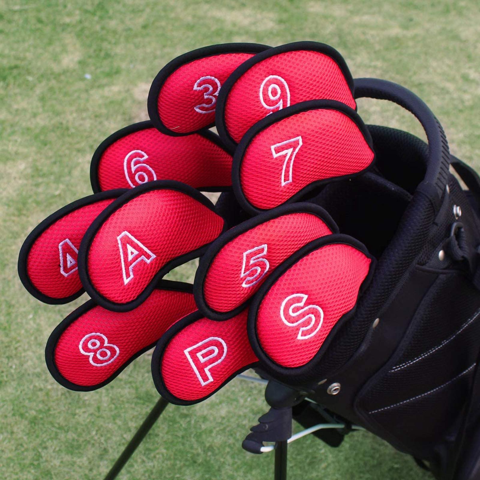 10Pcs/Pack Meshy Golf Iron Covers Set Headcover Fit Most Irons red